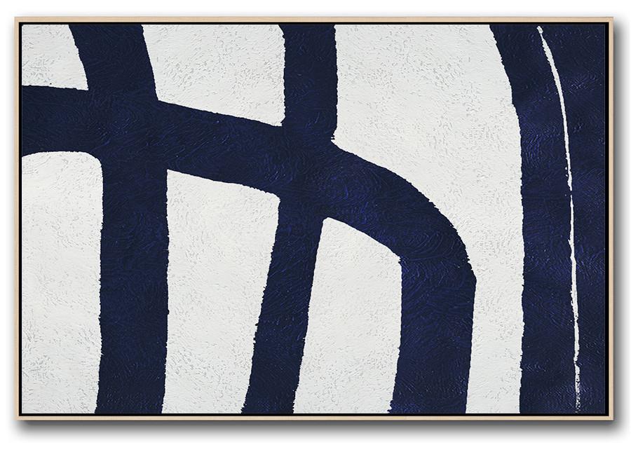 Horizontal Navy Painting Abstract Minimalist Art On Canvas - I Canvas Art Large